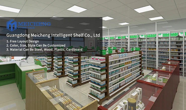 Meicheng Whole Store Layout Design Drugstore Pharmacy Medical Store Medical Stand Display Rack For Pharmacy