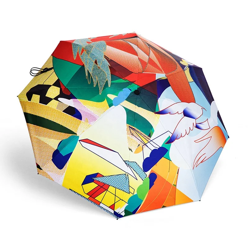 New Creative Fashion Sea World Printing Mini Carries Pocket Handle Five Fold Umbrella  UV Protection Folding Sun Umbrella