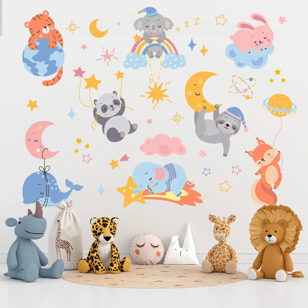 Мультяшные животные белки слон Дельфин Тигр Ленивцы панды наклейки съемные украшения для дома и офиса
