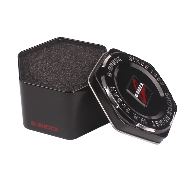Factory Supply Branded Black Hexagon Fossil Watch Tin Box With Cover