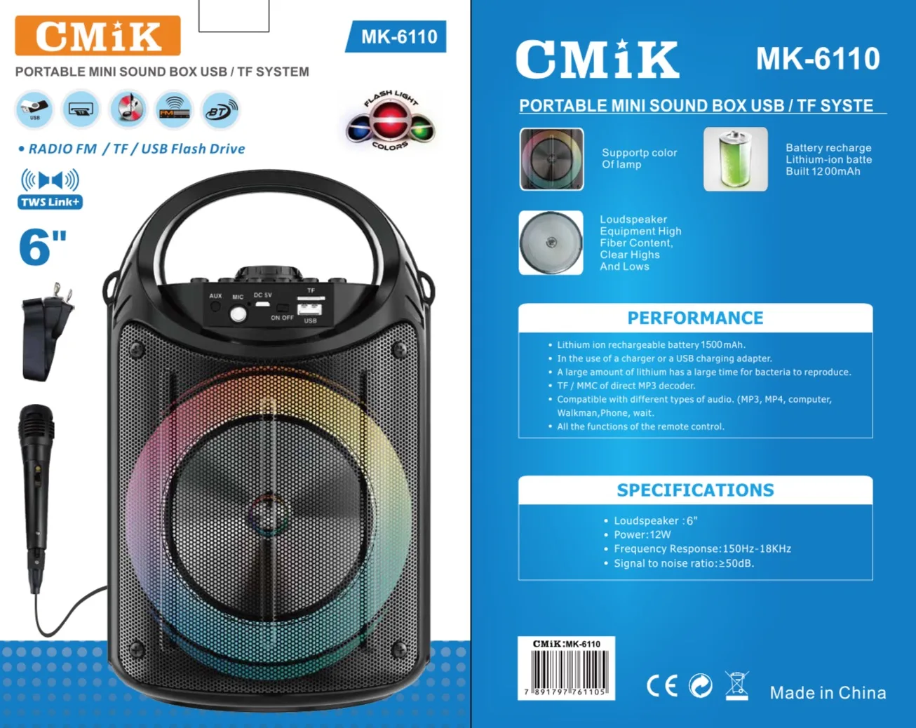 cmik mk-6110 Outdoor 6.5 inch Wireless Party Portable 4.2 Speaker Handheld Essential Radio Speaker bocinas parlante