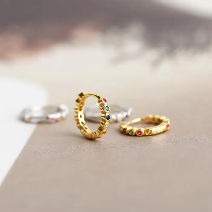 SP Korean Fashion Mix Color Zircon Style Elegant S925 Sterling Silver Cuff Diamond Hoop Earrings
