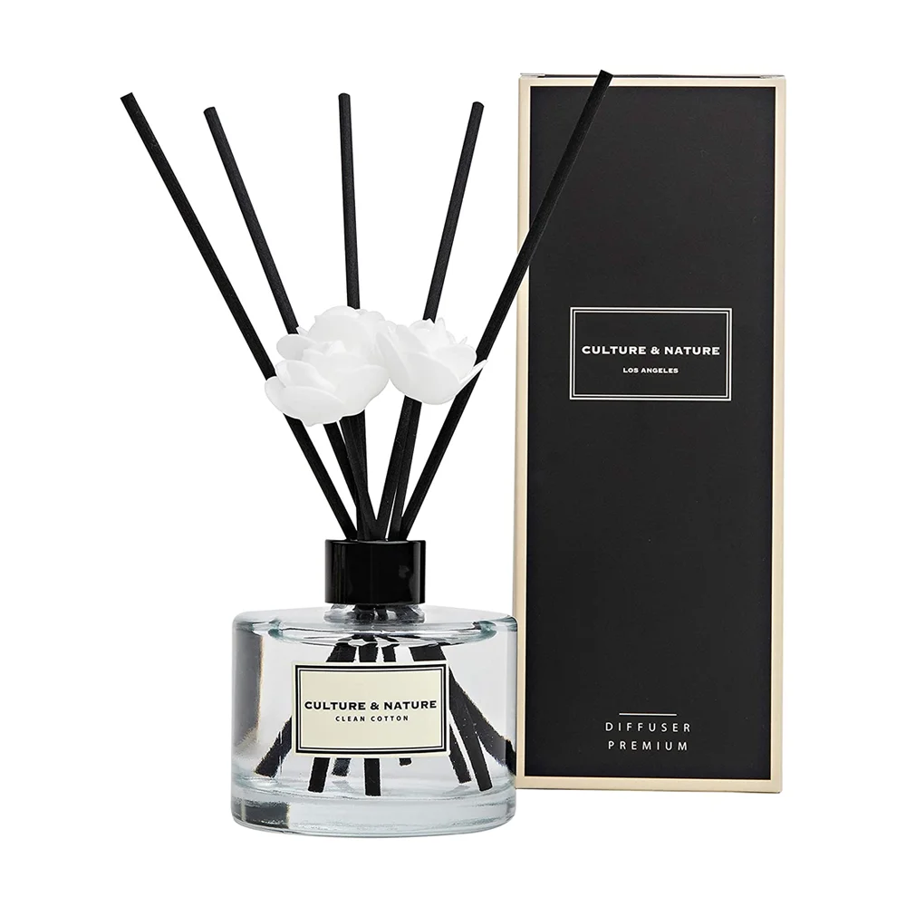 Aroma Fragrance Perfume Essential Oil Diffuser Reed Diffuser Glass Bottle 200 Ml White Sticks with Flower Set Gift