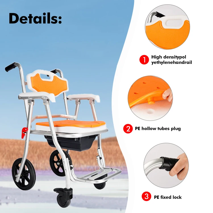 New arrival bathroom safe equipment foldable elderly shower chair wholesale folding commode toilet chair for elderly