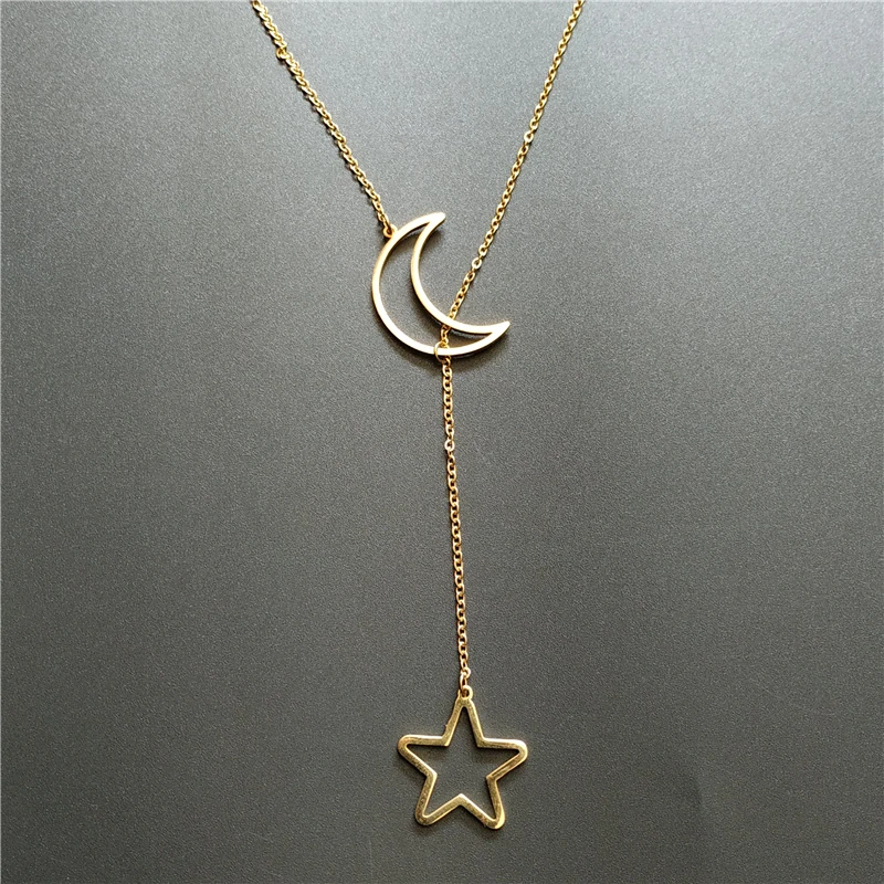 Fashion Women Collar Stainless Steel 18k Gold Pated Hollow Moon Star Sign Choker Necklace
