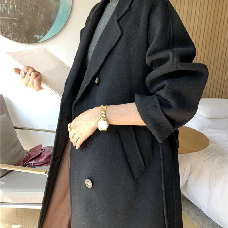 High Quality Fall Winter Coats For Ladies Women Jackets Custom Double Wool Solid Turn Down Collar Long Coats For women