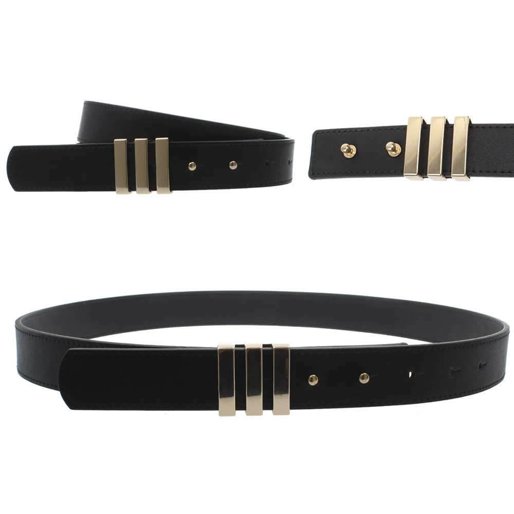 2021 New Popular and Stylish 3 Rings Thin Women Belt Pu Belts for Jeans and Dress Women without Buckle Gold Ladies Belt Female