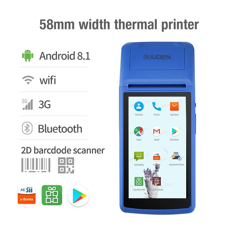  M1 e-Boleta Android сенсорный экран портативный Pos NFC 58 мм Термальный чековый принтер 3G синий зуб WIFI штрих-код точка
