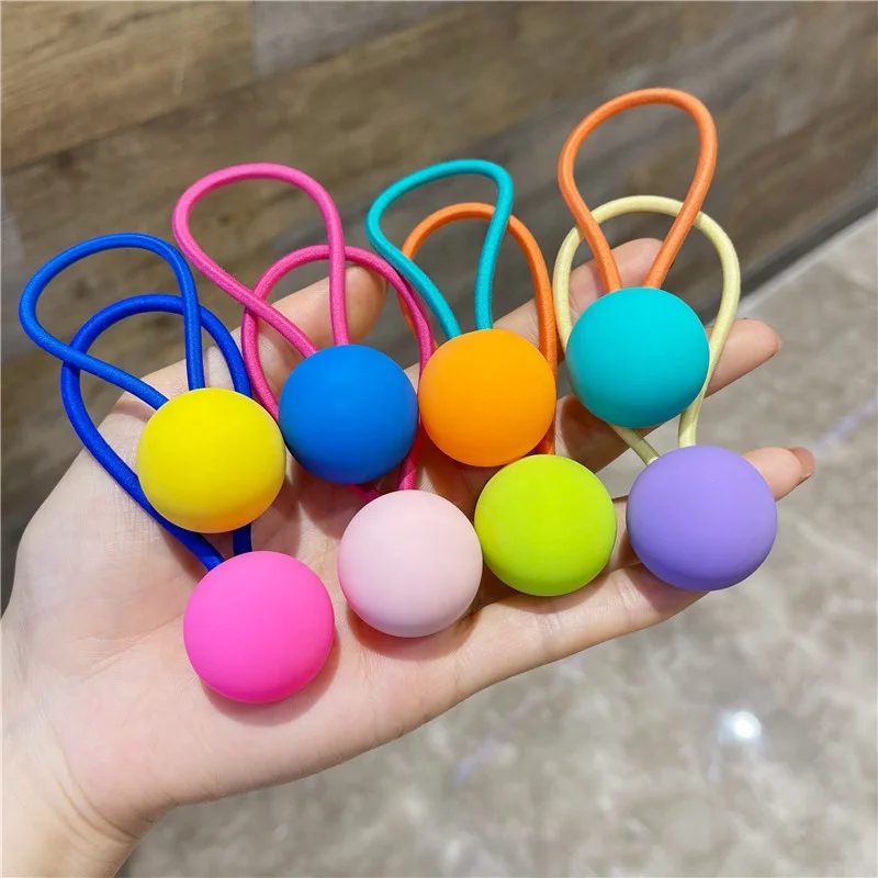 Acrylic Elastic Hair Rope Band Fluorescent Candy Color Geometric Ball Circle for Kids