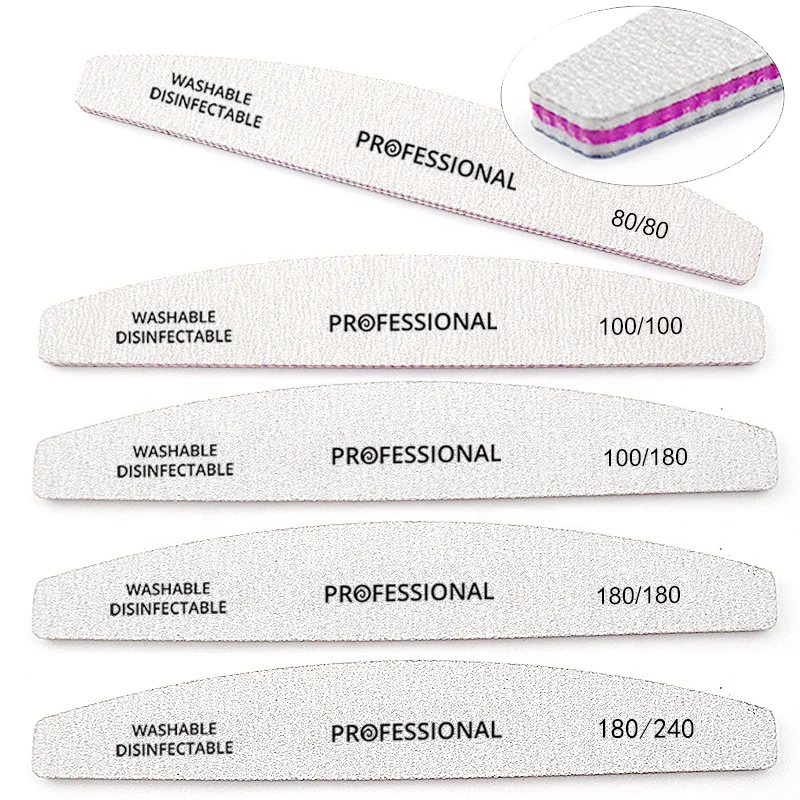 PROFESSIONAL nail file halfmoon manicure files banana shape nail limas washable emery sanding paper nails files 80/80