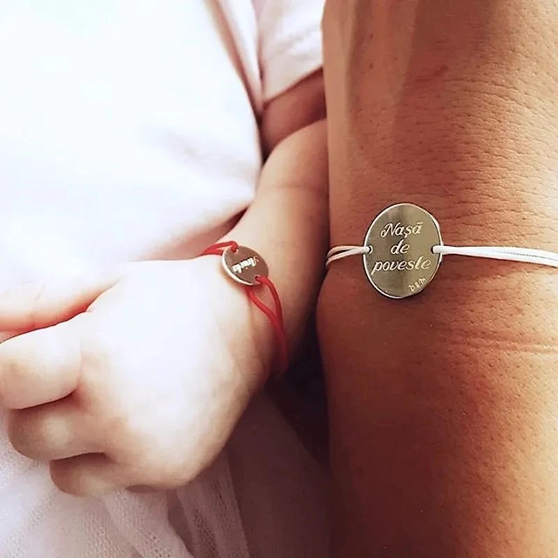 Personalized Custom Baby Name Date of Birth Bracelet New Born Baby Shower Gift Engraving Letter Stainless Steel Macrame Bracelet