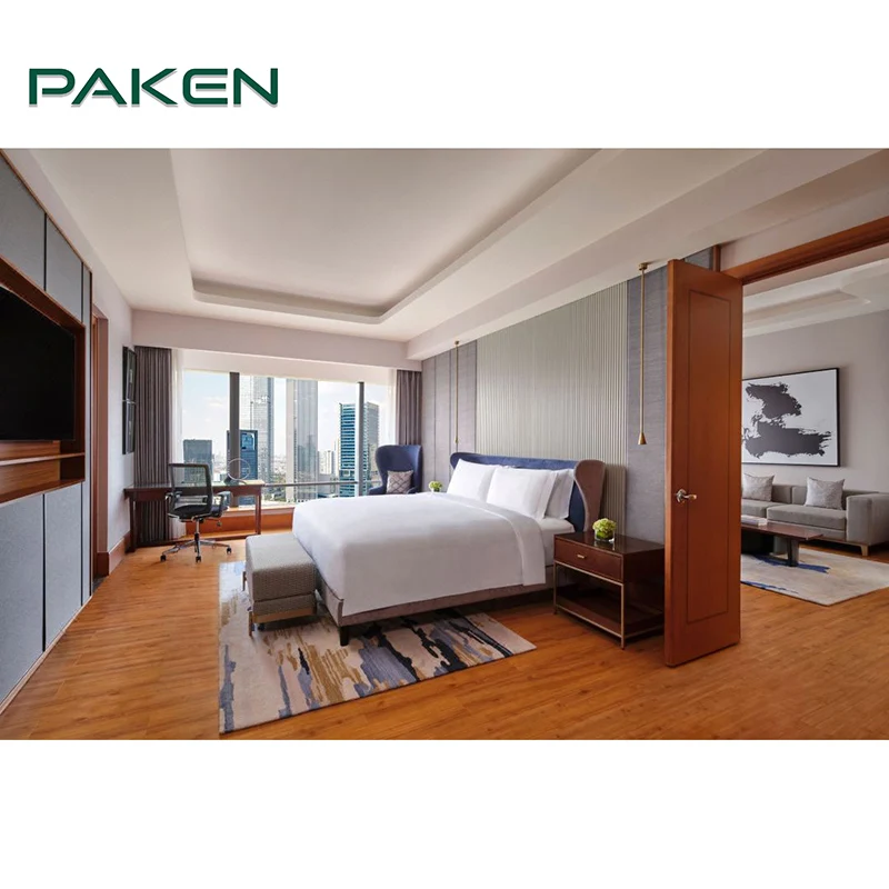 Vietnam Custom Resort Beach Hotel Furniture Bedroom Set Wooden Twin Size Leather Bed Hospitality Furniture