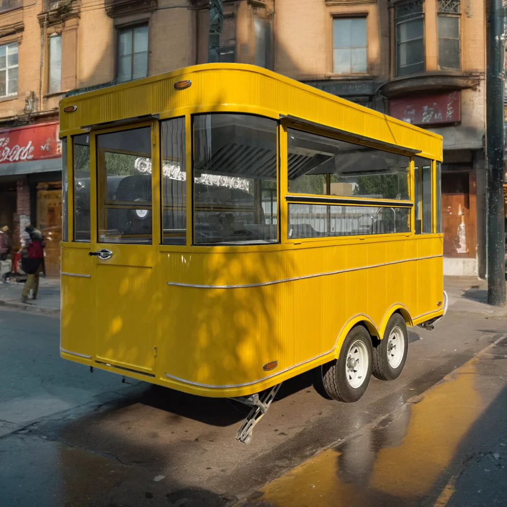 Street Mobile Square Catering Fast Food Trailer Cart for Hot Dog Ice Cream Cake Snacks Food Truck
