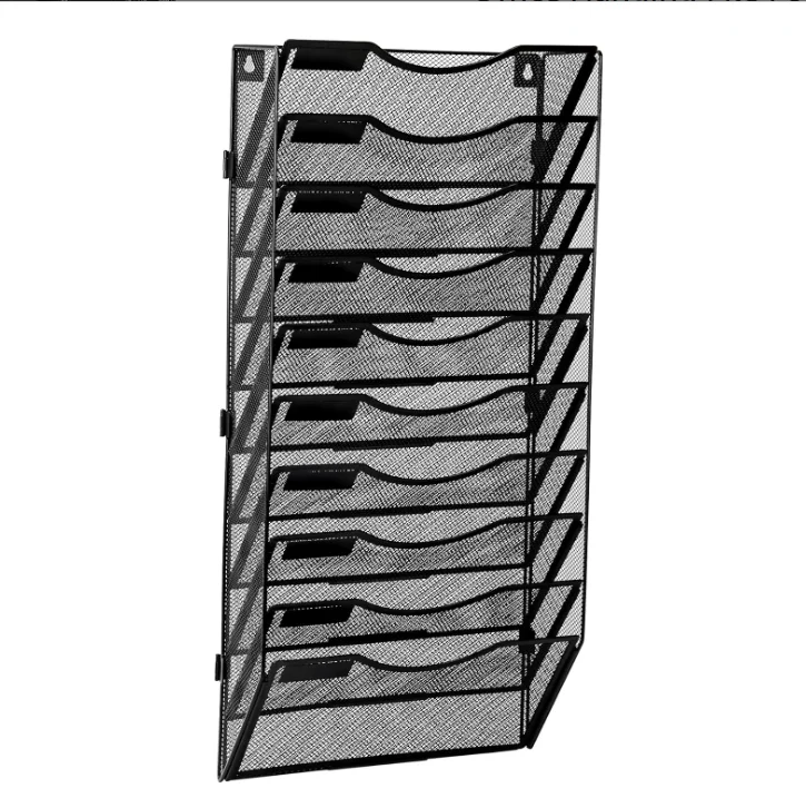 Mesh Wall File Holder 10 Pocket Assembly Office Hanging File Folder Organizer Magazine Rack Mail Sorter Bin