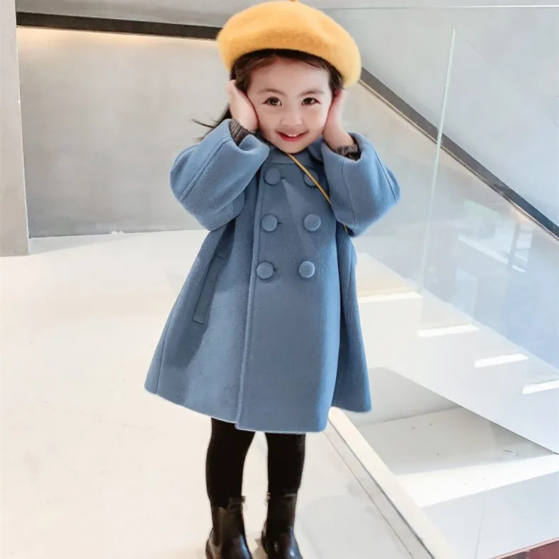 Conyson Hot Winter Kids Clothes Double Breasted Woolen Overcoat Warmer Baby Girls Fur Button Solid Jacket Princess Coat Outwear