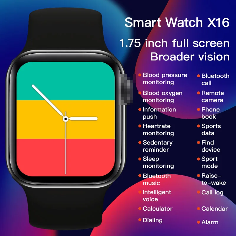 
2021 New Full play game smartwatch x16 IP67 Waterproof 1.75 BT call Pedometer smart watch x16 for Android IOS 