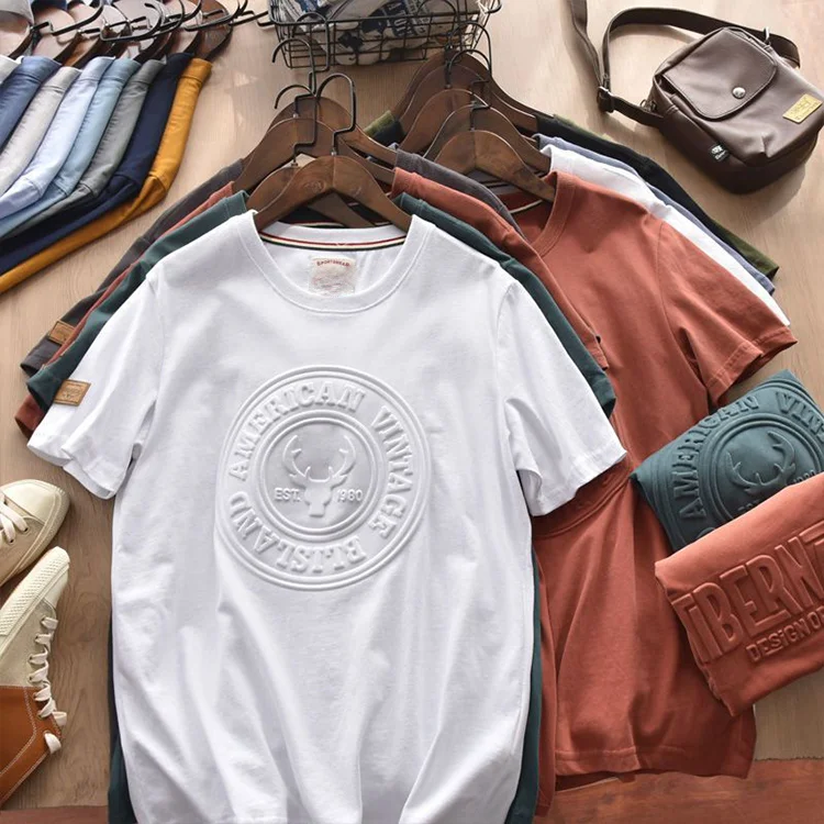 High Quality embossed t shirt 100% Cotton Customized solid colors printing mens t shirts stock Solid color T-shirt