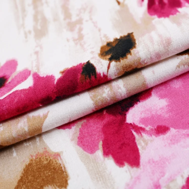 beautiful knitted plain custom flower cotton printed knit jersey fabric for dress