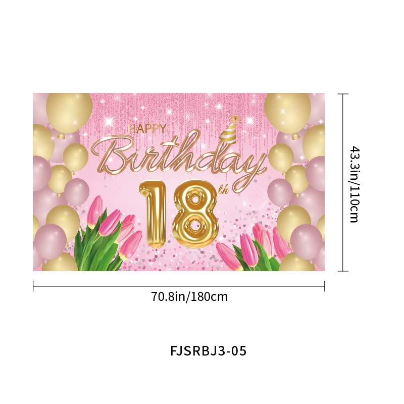Wholesale Pink Rose Gold Happy Birthday Banner Decor for Girls Photo Backdrop 18th 21st 30th Birthday Party Sign Poster Fabric