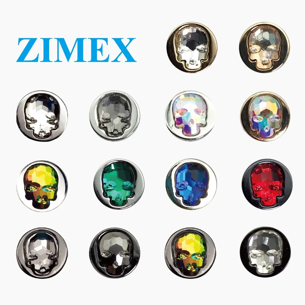 10mm green color skull rhinestone crystal buttons zinc alloy metal shank buttons