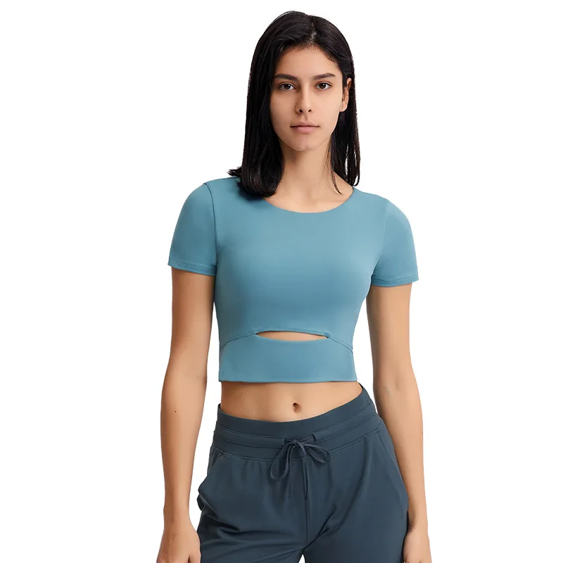Women Yoga Dance Sport Cropped T-shirts Tee Sexy Back Open Leisure Fitness Gym Workout Crop Tops