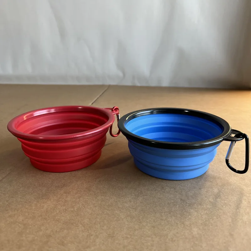 Custom Color And Logo Factory Wholesale Silicone Dog Bowl Folding Pet Bowl With Metal Carabiner