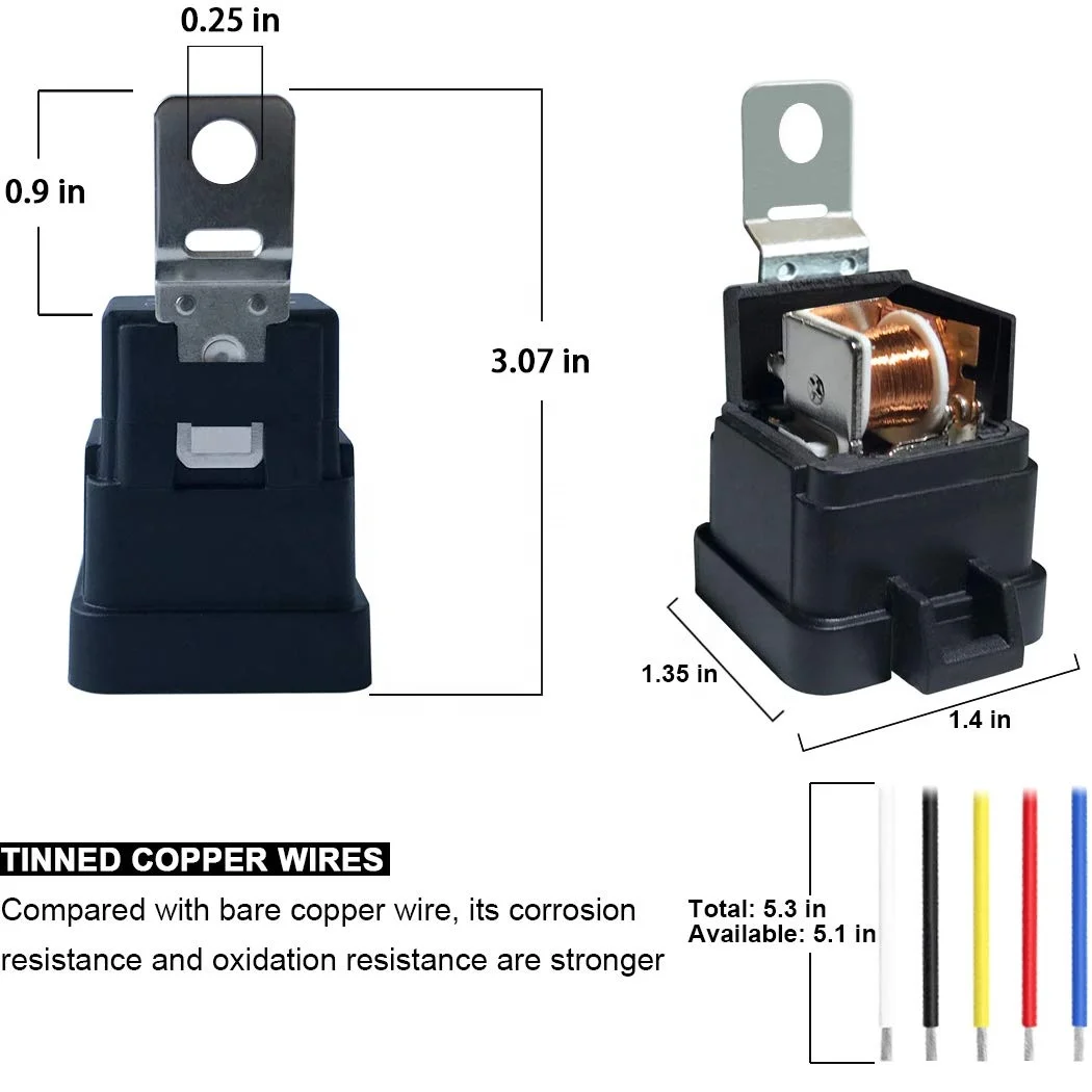  24 V DC 40/30 AMP Водонепроницаемый реле и страховочным поводком Heavy Duty 12 AWG Луженая медная проволока 5-контактный разъем стиль