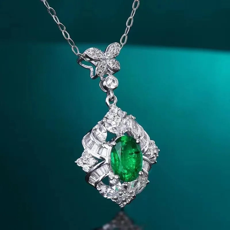 SGARIT custom fine jewelry Zambia 18k gold 0.72ct natural vivid green emerald necklace pendant necklace women natural gemstones