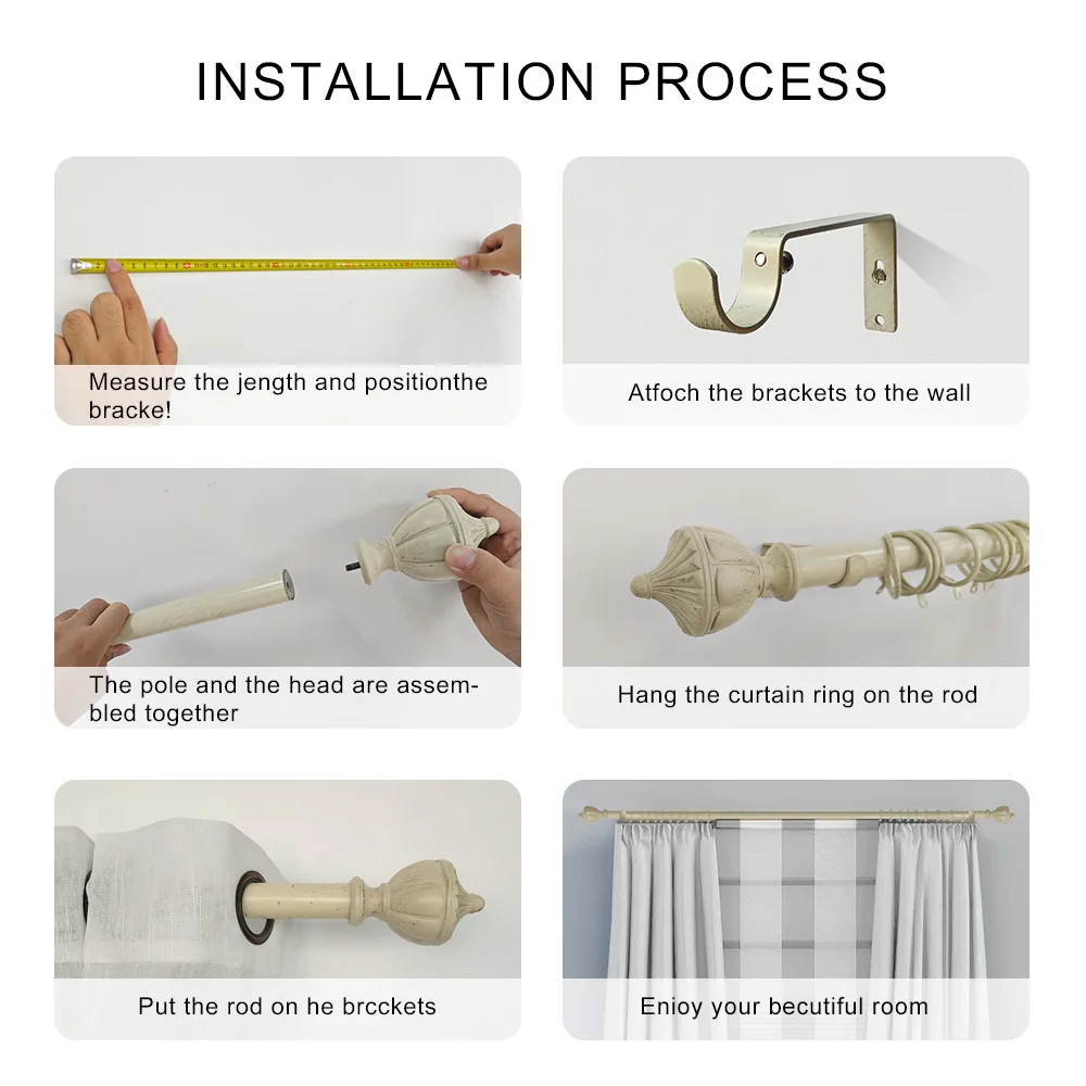 Extendable adjustable curtain rod ivory gold decorative 25/28mm curtain rod and pole for windows