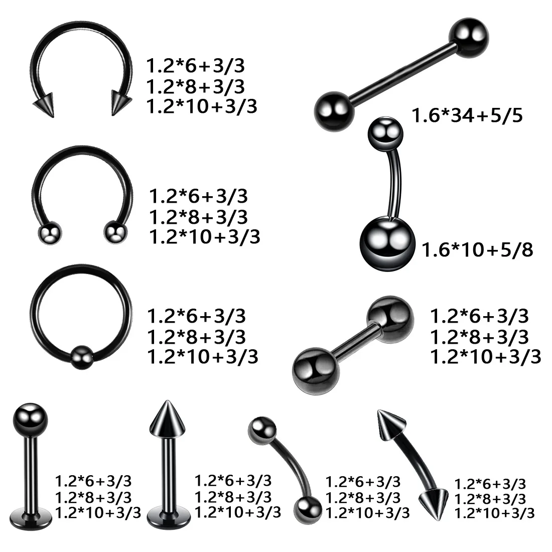 20pcs big size ball and cone hoop earrings nose ring septum piercing ear set cartilage tragus helix jewelry