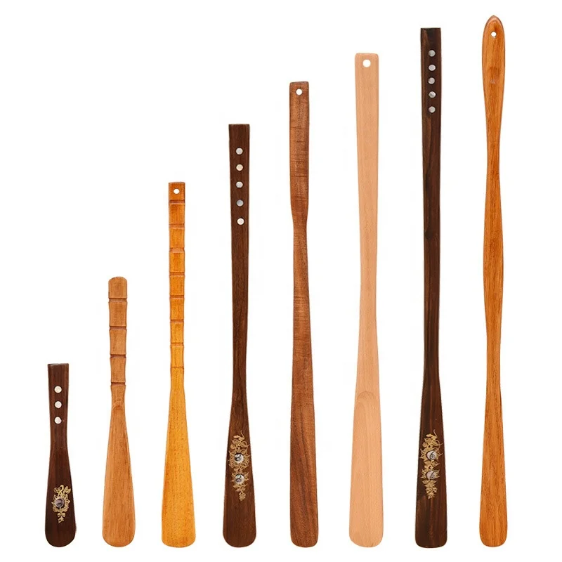 Eco friendly wooden shoehorn 38cm lazy shoe lifter wooden long handle shoe horn wood for seniors