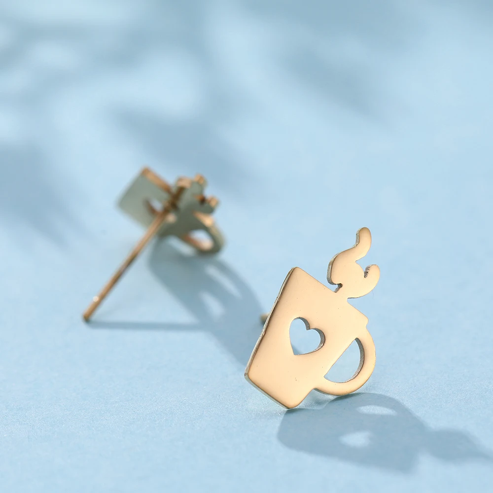 Cup Earrings Food Coffee Cup Ice Cream Stud Earrings 2021 Wholesale 316 Stainless Steel Earrings Mixed