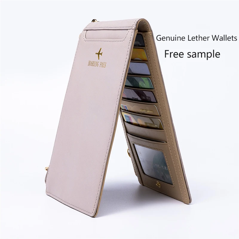 
2020 Free Sample Travel Wallet Bifold New Design Genuine Luxury Leather Long Purse 