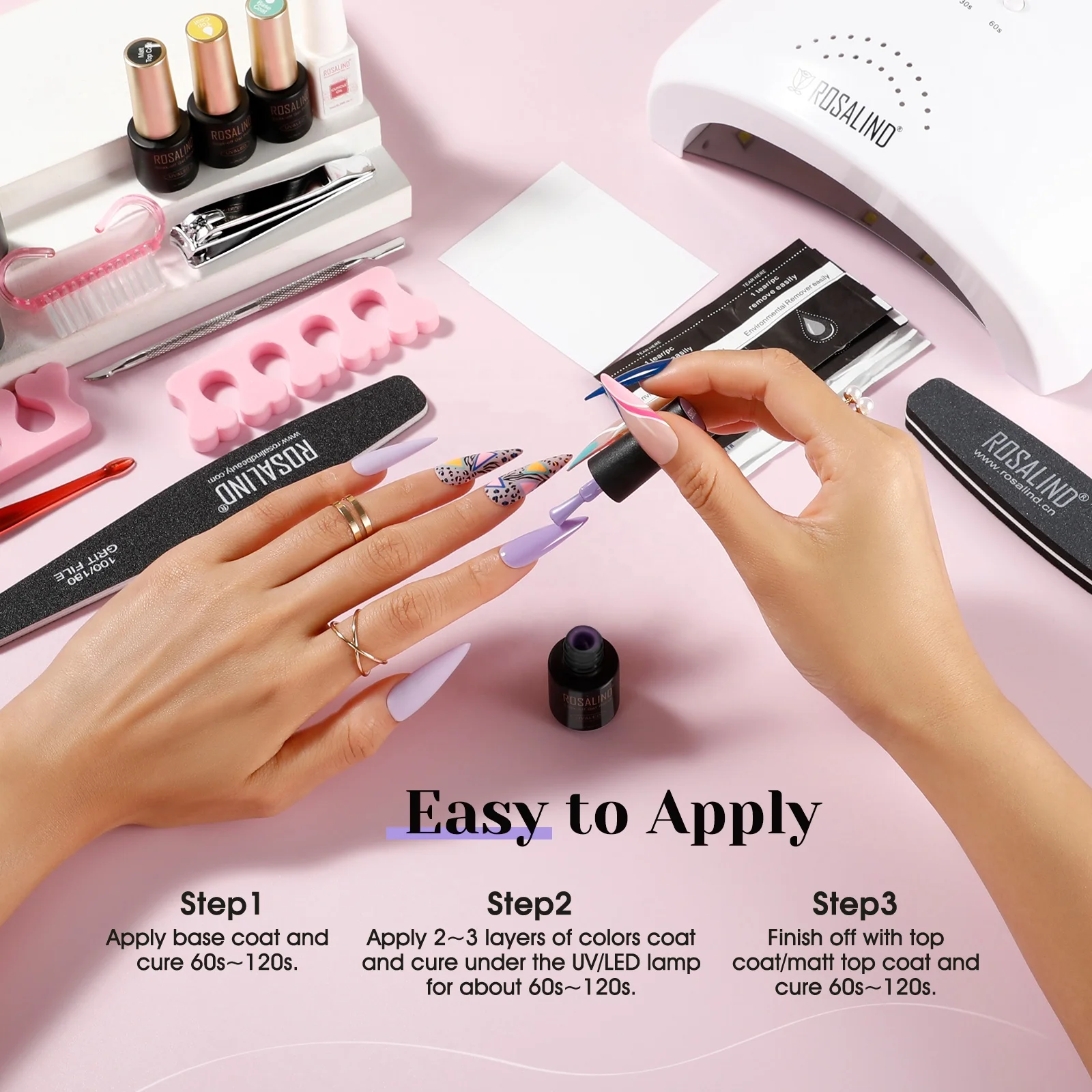 ROSALIND Private Label Nail Art Kits Professional Set Box OEM Large 100 Colors Uv Lamp Gel Nail Polish Set With Manicure Tools