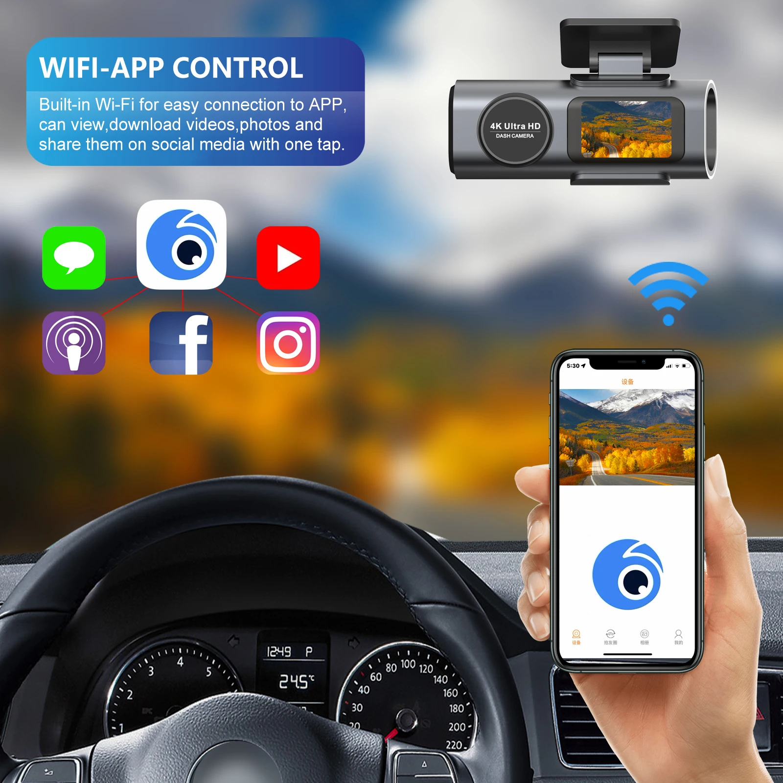 Автомобильный мини-видеорегистратор doble camara 4k wifi gps с двумя линзами передний и задний видеорегистратор автомобильный черный ящик камера