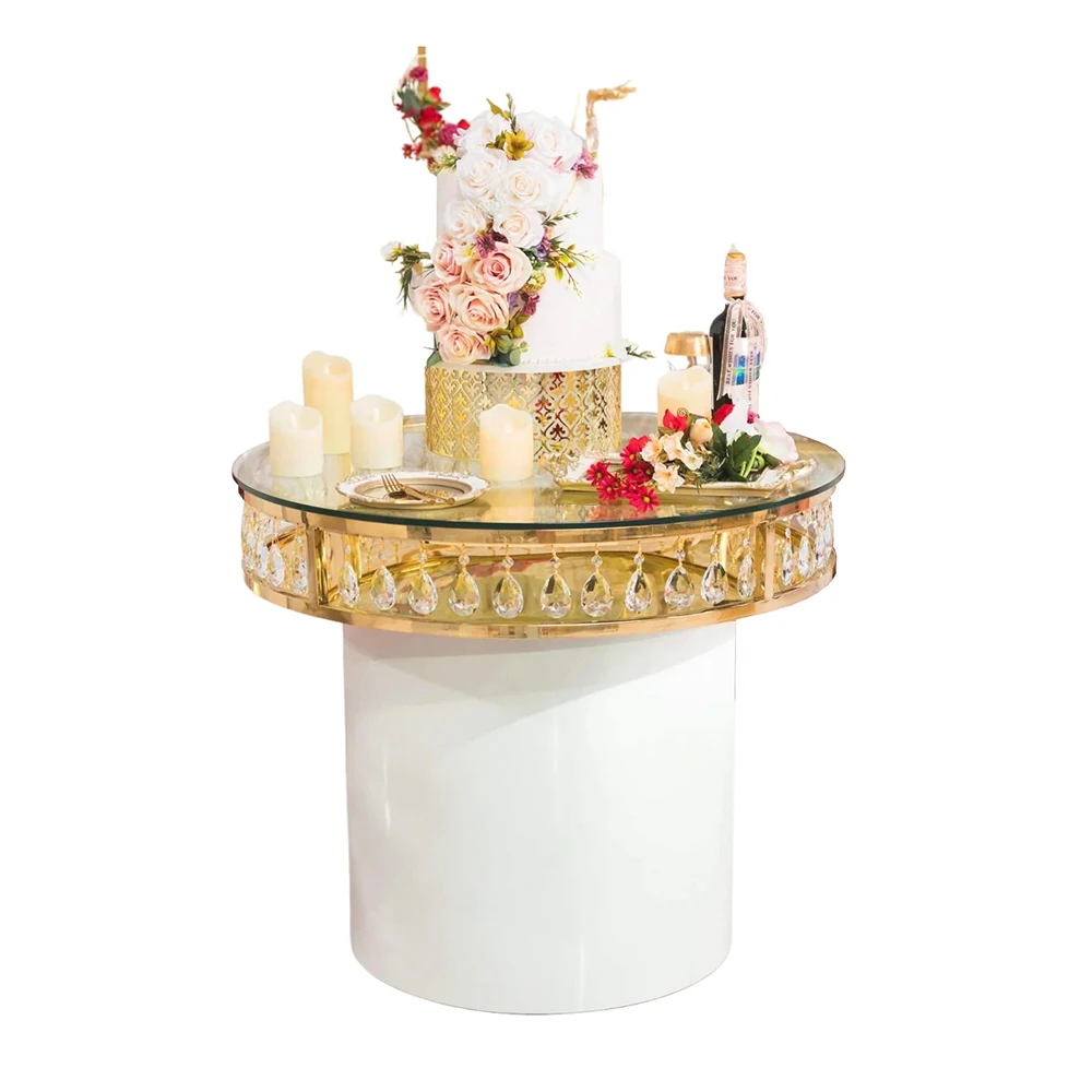 Wholesale Crystal Cylinder Stainless Steel White Round Cake Table Wedding Gold