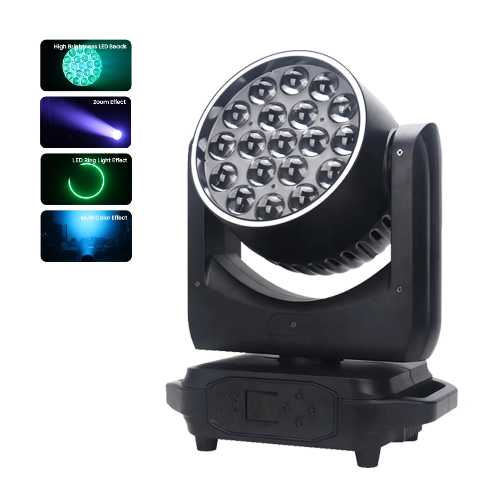 Wholesale 19X15W Zoom LED Moving Light RGBW 4in1 Dj Disco Stage Party Lights LED Pixel DMX Moving Head Wash Light
