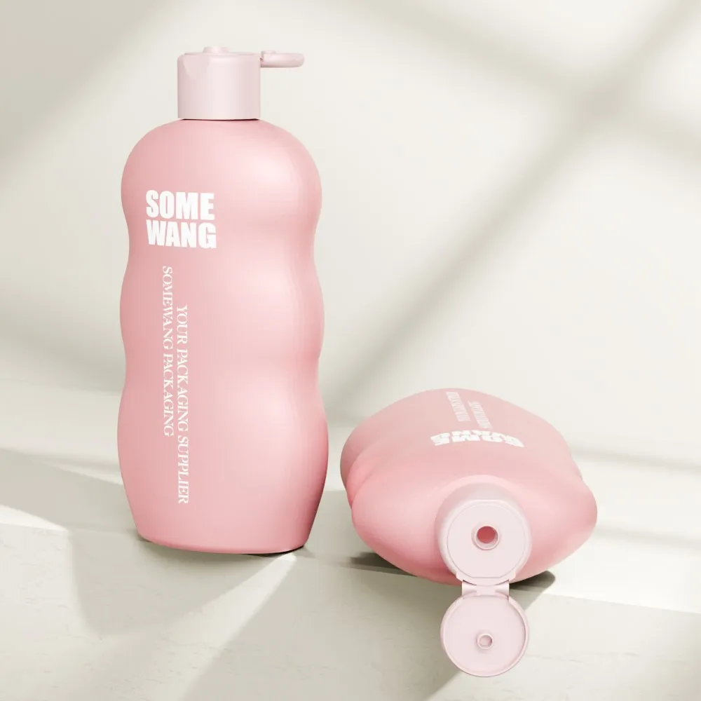 500ML Skincare Packaging Pink Empty Plastic HDPE Cosmetic Body Lotion Bottle Unique Shape Hair Shampoo Bottle