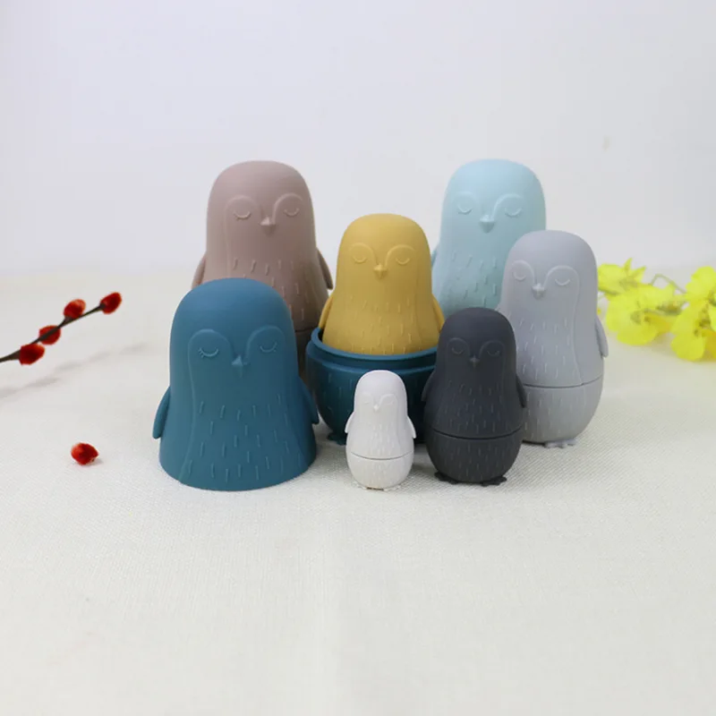 OEM Multi-color Russian Nesting Toys Toddler Stacking Dolls Kids Silicone Matryoshka Dolls