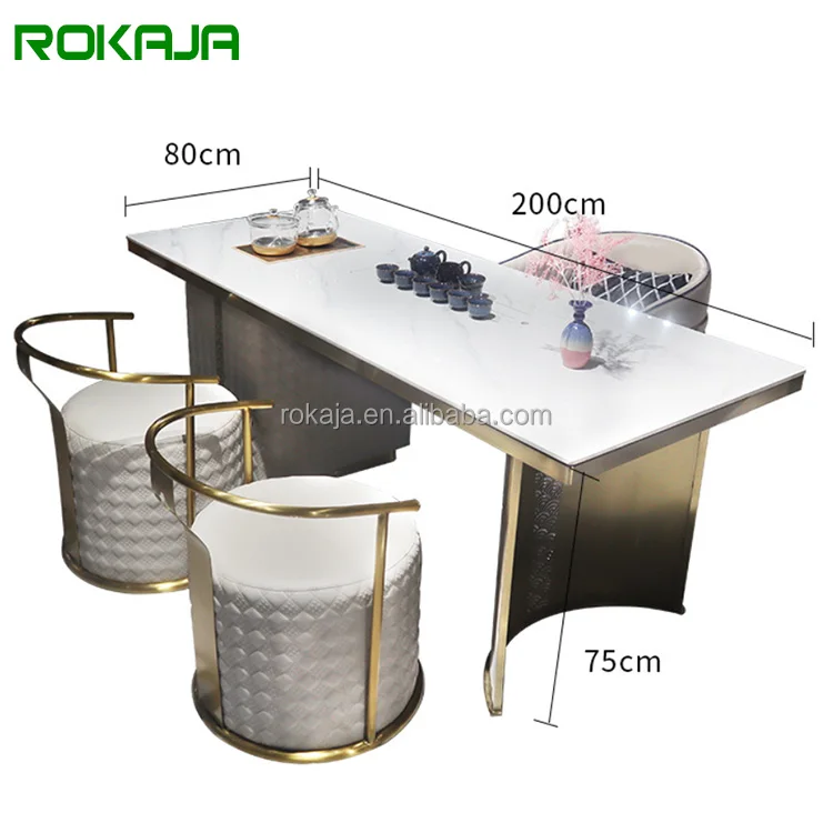 Customized Italian Coffee Table And Chair Combination Stainless Steel Frame Slate Tea Table Set Dining Room Furniture