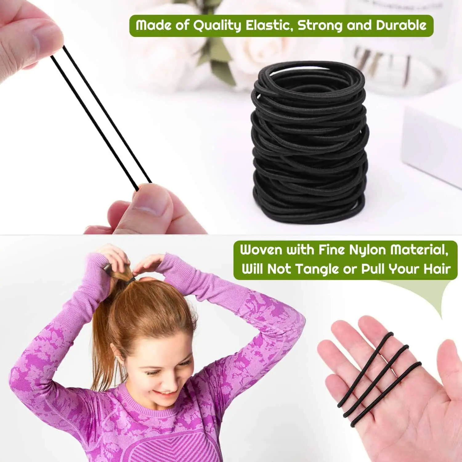 ChangAo Custom Multicolor No-metal Black Color Ropes Ponytail Holders Rubber Elastics Hair Ties for Women Kids