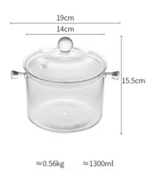 Aeofa transparent pyres heat resistant hi borosilicate glass boiling saucepan cooking pot with glass cover