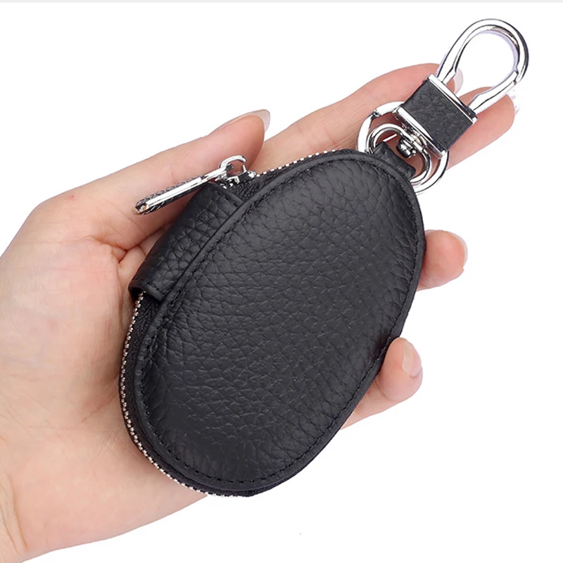 Oval Shape Key Cover Wallet Case Zip Around Leather Car Key Fob Case