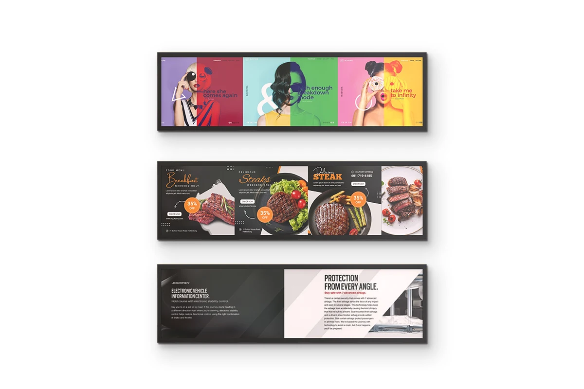 24 inch Stretched Bar LCD 1920*360 Indoor Digital Signage Advertising Display with long life span