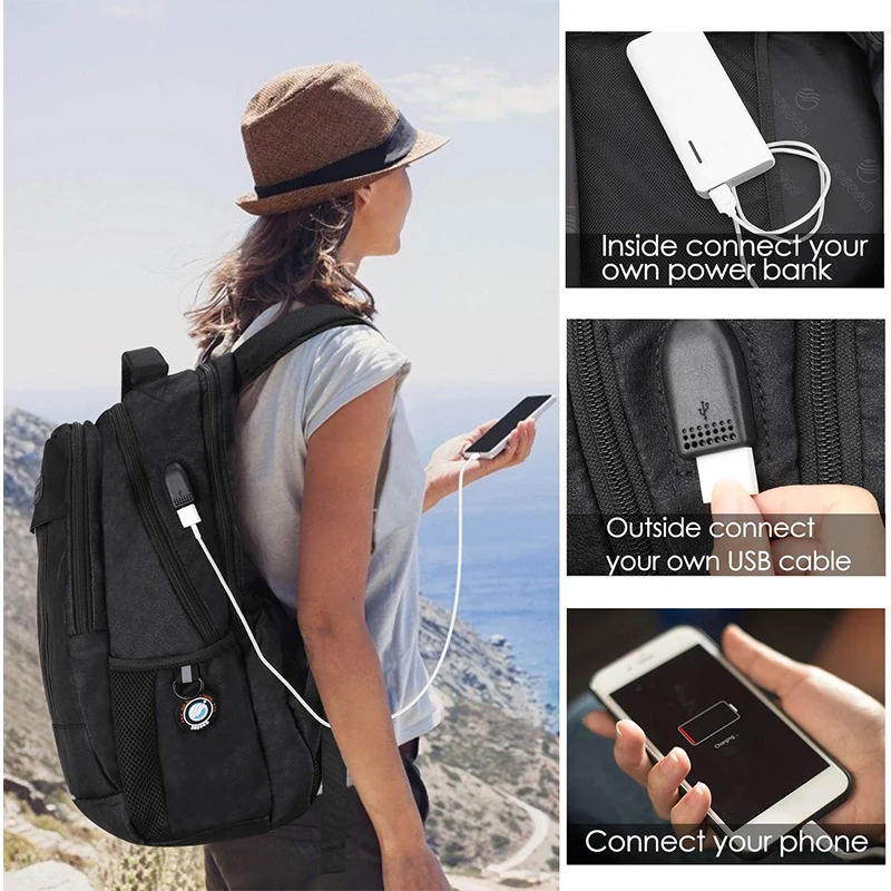 Laptop Backpack Business Bags with USB Charging Port Anti-Theft Water Resistant Polyester School Bookbag for College Travel Back
