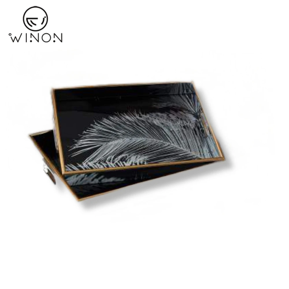 Crazy price MDF With UV Mirror Rectangle Sharp Display Serving Tray 2pcs Set With Handle For Jewelry  and Cosmetics