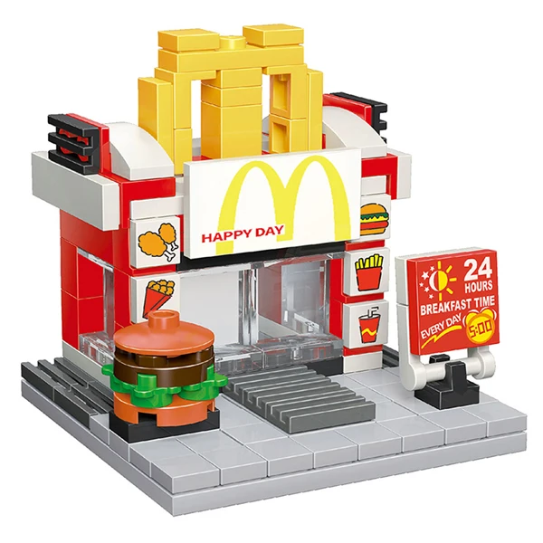 8 Models shop building bricks model small house city street store educational kids toys gift going block