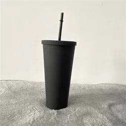 Reusable double walled plastic Pastel Colored BPA Free Venti 22oz matte acrylic tumbler drinking Cup with Lids and Straws