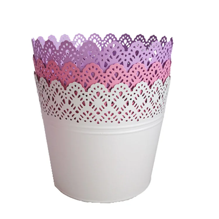 Stocked bright color garden metal zinc flower pot vase for orchid display on stand galvanized bucket