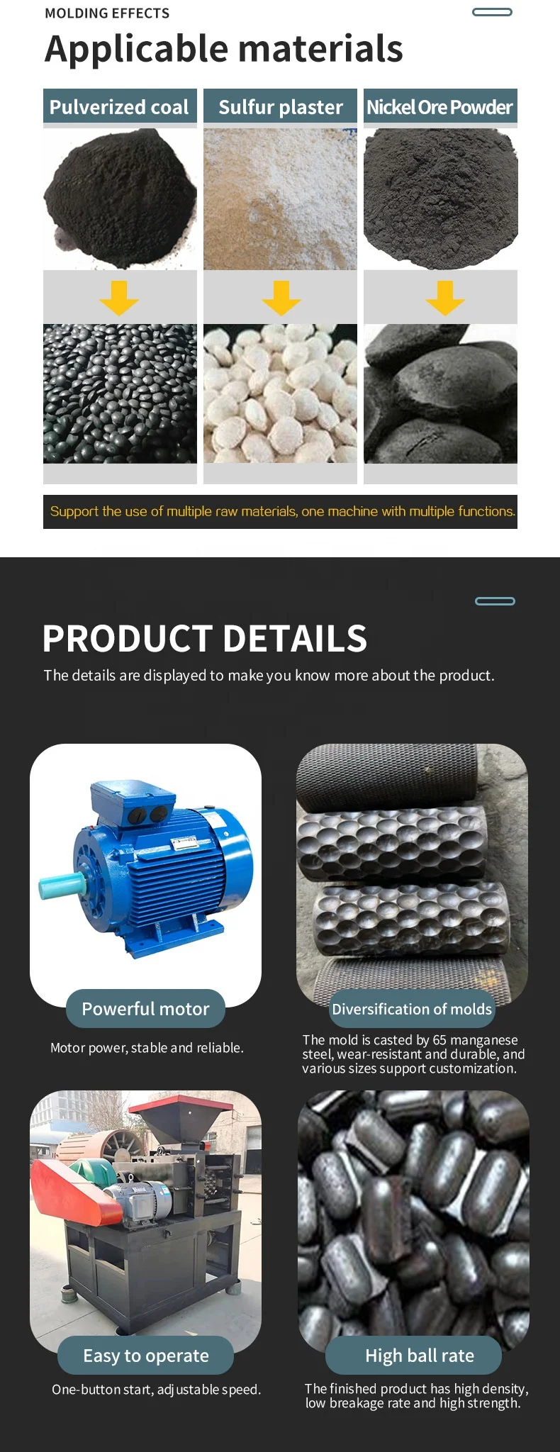 BBQ Dry Powder Coal Charcoal Briquette Ball Press Machine